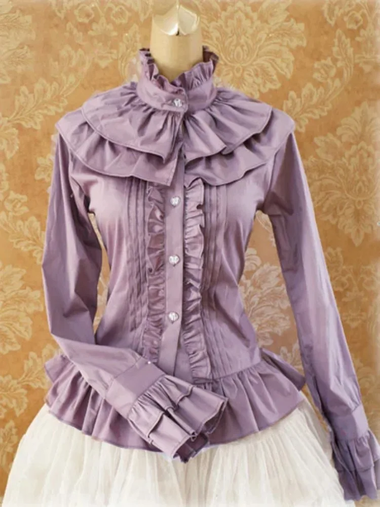 

Sweet Cotton Lolita Blouse Long Sleeves Ruffles Stand Collar