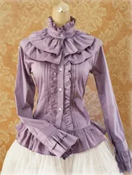 Sweet Cotton Lolita Blouse Long Sleeves Ruffles Stand Collar