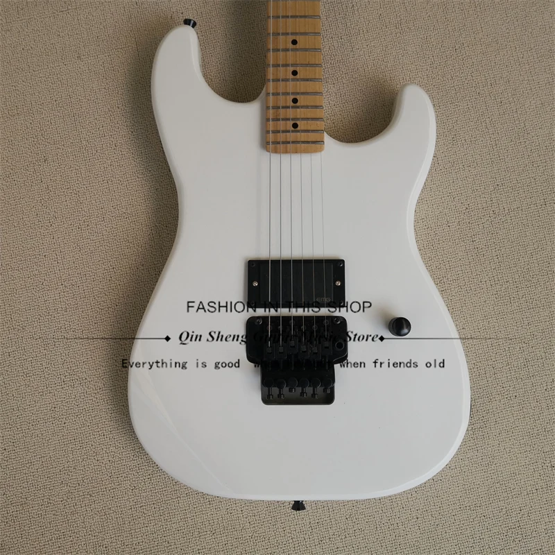 6-String Electric Guitar, Char Guitar, White Basswood Body, Maple Wood, Black Tremolo Bridge, White Head