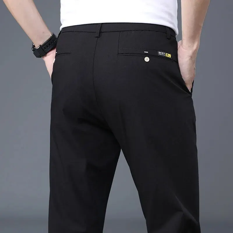 2024 Spring/Summer Thin Men\'s Casual Pants Men\'s Wear Ice Silk Pants Men\'s Trendy Korean Slim Fit Straight Leg Pants