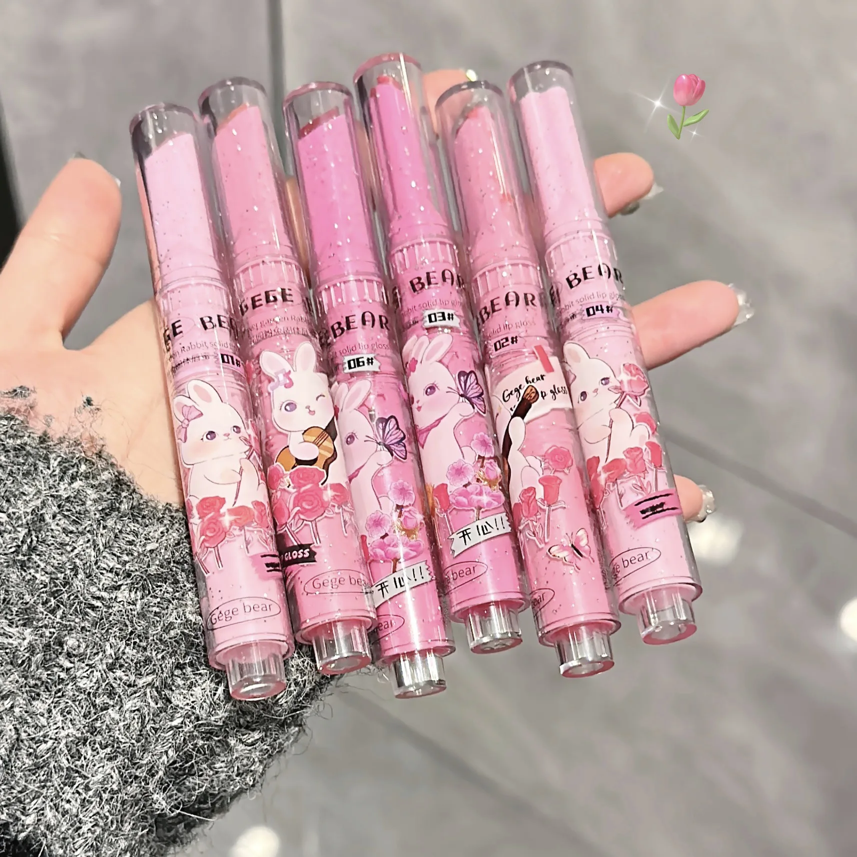 

Solid Lip Gloss Pink Rabbit Garden Watery Mirror Finish Plumper Hydrating for Lip Lines Smoothing Long Lasting