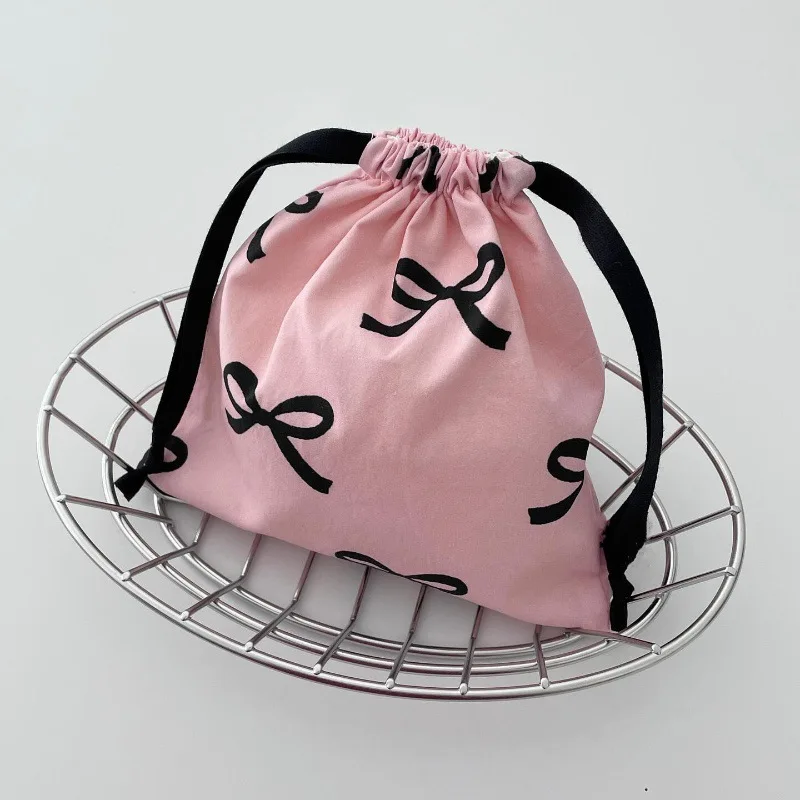 Korean Style Bow Drawstring Mini Bag Portable Travel Storage Bag Cosmetic Organizer Drawstring Storage Pouch for Women Girls