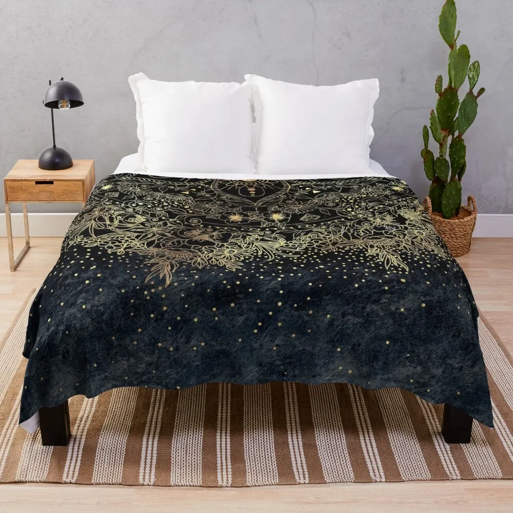 

Stylish Gold floral mandala and confetti Throw Blanket Flannel Travel Fluffys Large Bed covers Blankets