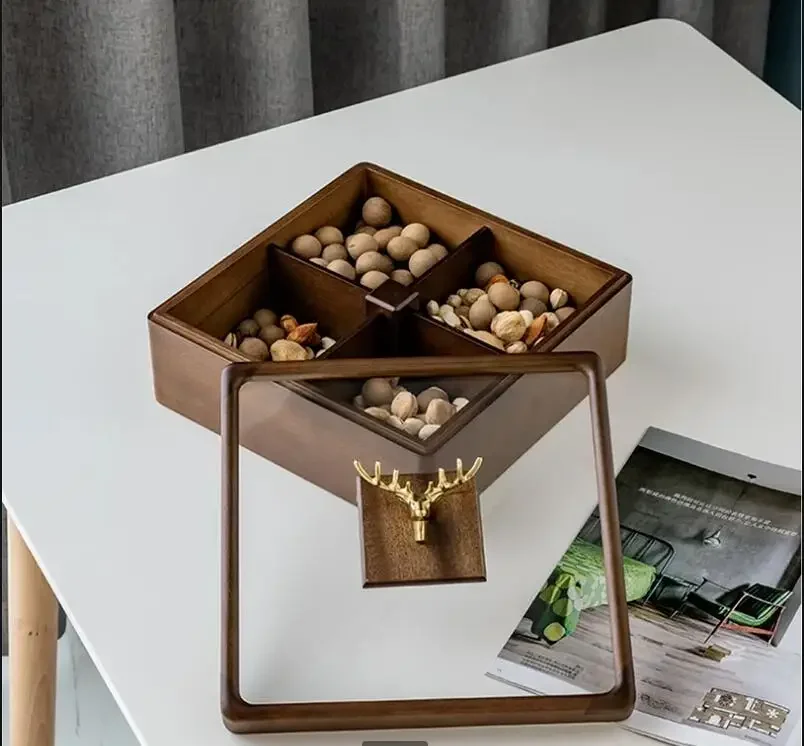 Solid Wood Dried Fruit Box Transparent Acrylic Deer Cover Candy 4 Cells Storage Boxes Home Nut Snack Plate