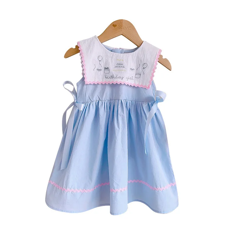 Girls Dress Summer Lapel Vest Kids Dress Fashion Children Bow Flower Princess Dresses Baby Girl Clothing Party Costumes 2-7Yrs