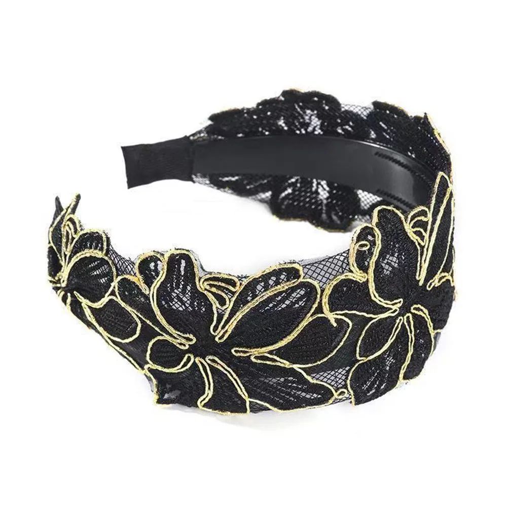 

Ins Wide Side Lace Mesh Hair Band Non Slip Elastic Women Lace Hairbands Flowers Hollow Pattern Hair Hoop Hair Accessories