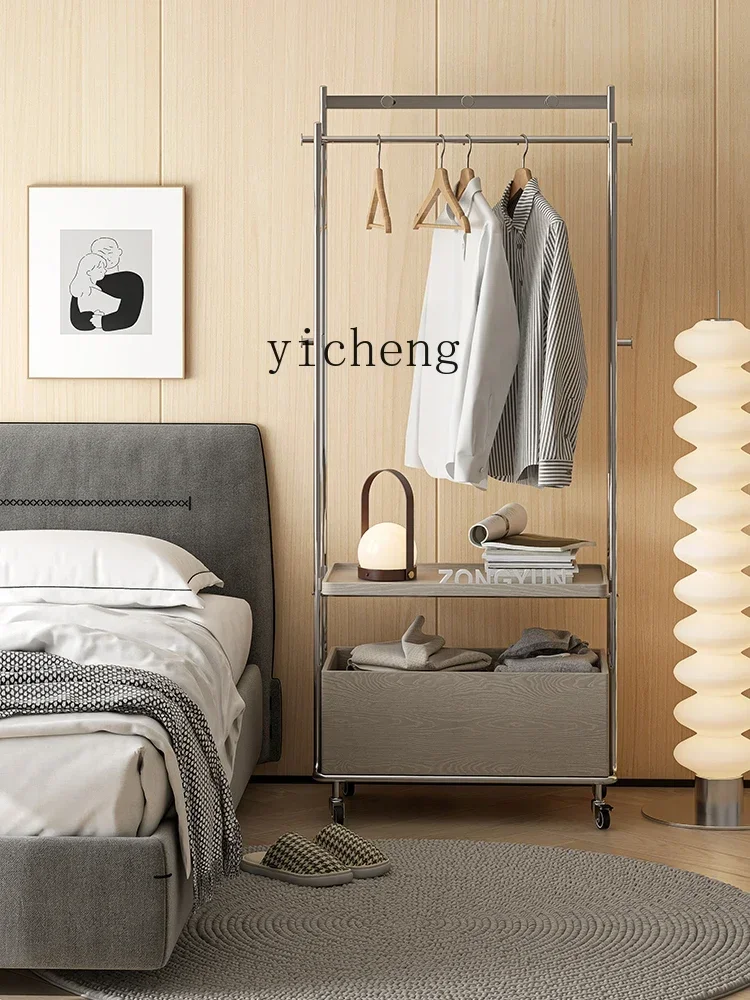 TQH mobile coat rack bedroom solid wood hanger floor to bed storage hanger rack