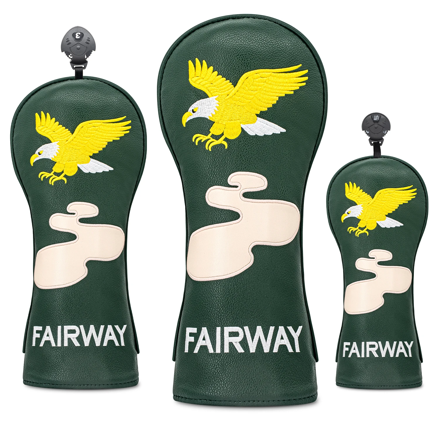 1PC/3PCS Golden Eagle Pattern Headcovers for Driver, Fairway & Hybrid, PU Material, Protective Covers for Men & Women Golfers