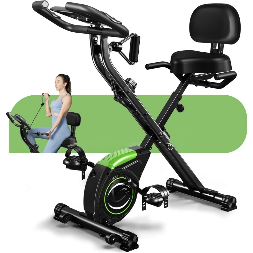 

Folding Exercise Bike, 4 in 1 Stationary Magnetic Cycling Bicycle Upright Indoor Cycling Bike for Home Workout 330LB Capacity