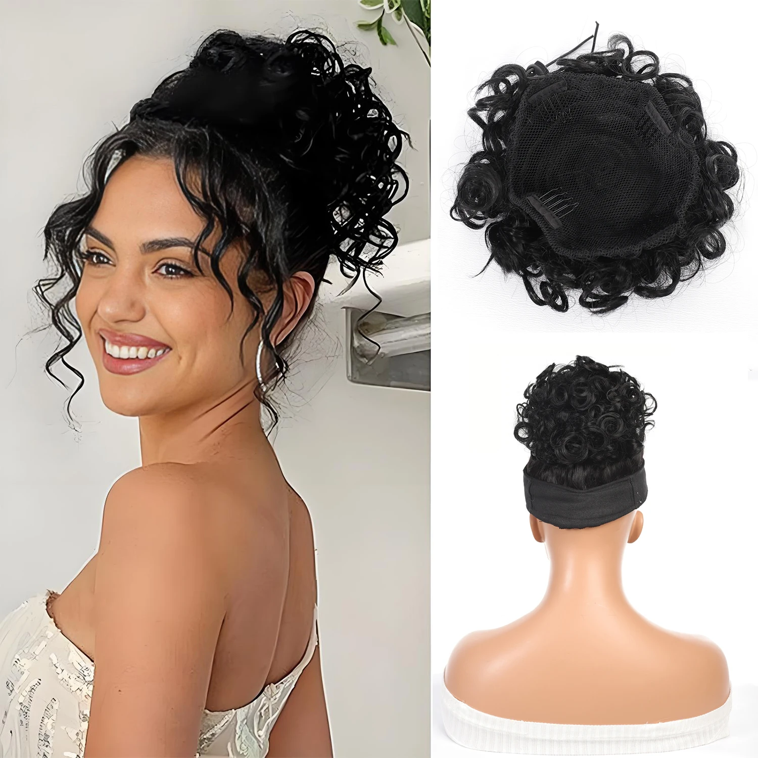 

Synthetic Fiber Messy Bun Short Curly Ponytail Extension - Elastic Drawstring Loose Hair Bun Pieces For Women With Thinning Hair