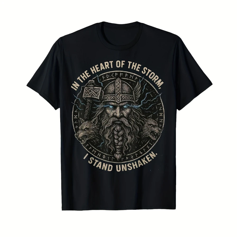 Odin Wolves Norse Mythology Valkyrie Crew Neck T-Shirt Sm Stretchy Casual Unisex Tee with Viking Graphic Print Short Sleeve