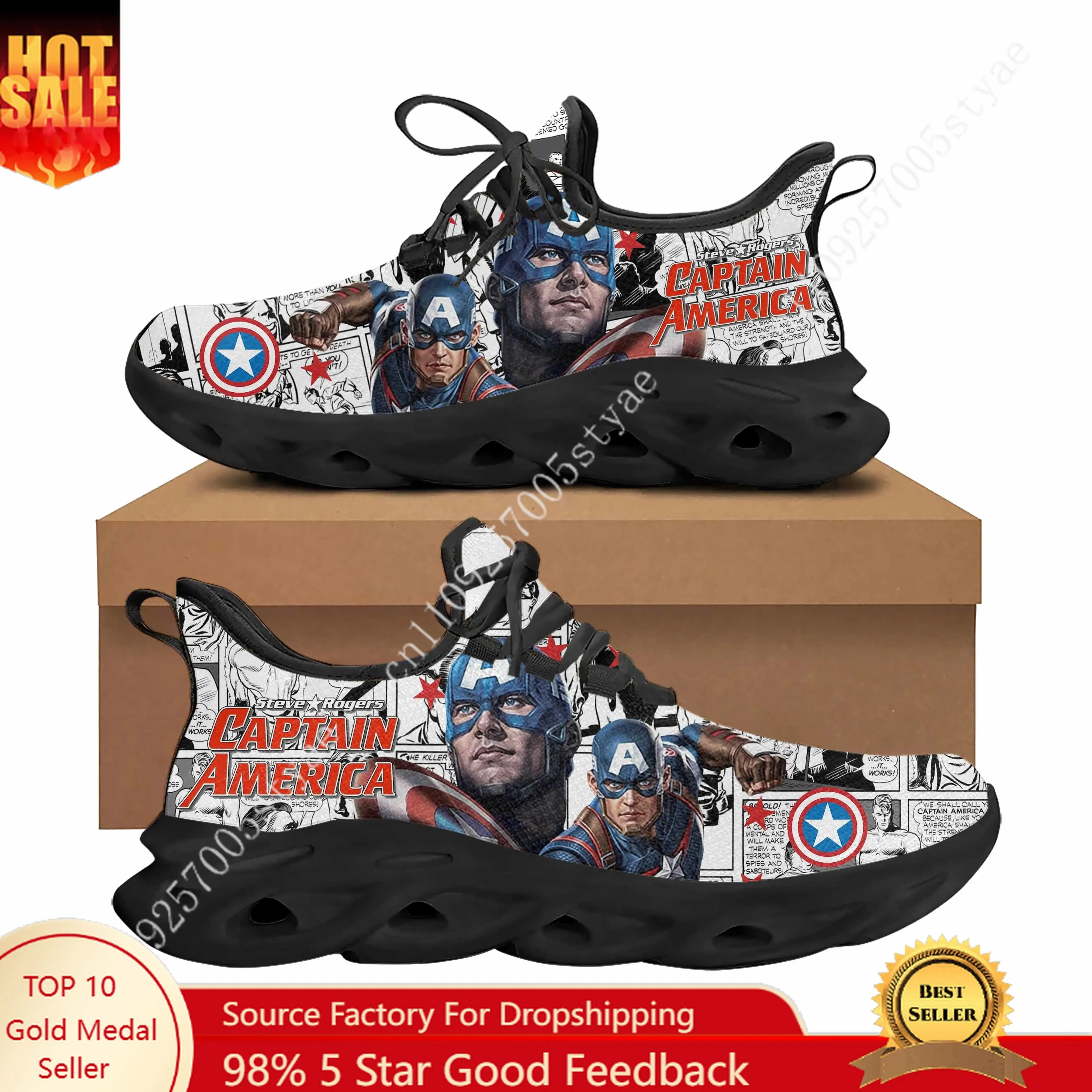 

Кроссовки Captain America Steve Rogers с сетчатым верхом, мужские и женские спортивные кроссовки для бега, индивидуальная обувь