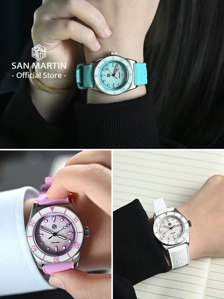 San Martin 2026 Jam Tangan Wanita 32.5Mm Jam Tangan Kuarsa Mewah Elegan Jam Tangan Wanita Dial Guilloche MOP Modis Safir WR200m SN0151