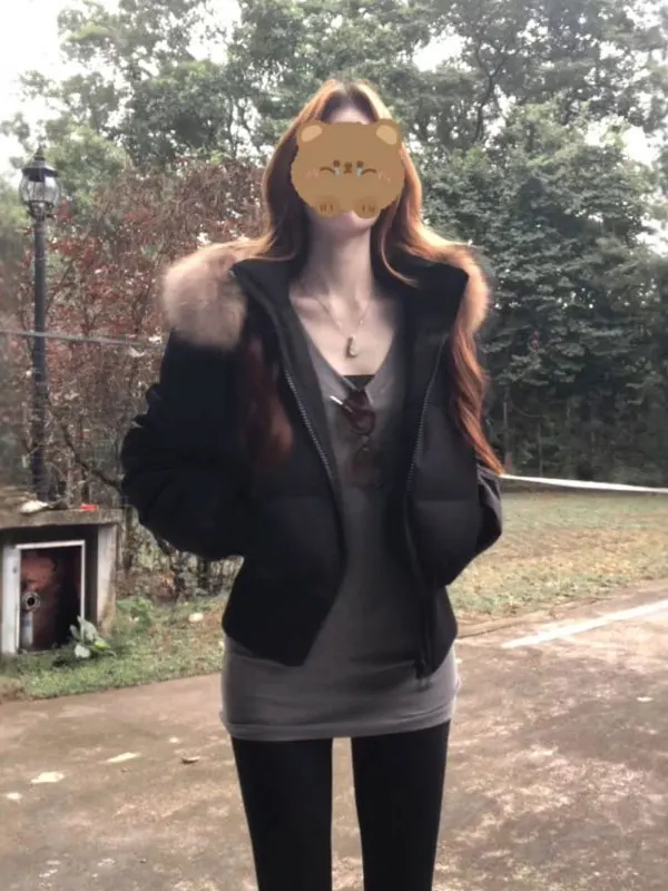 

Корейская модная зимняя куртка с капюшоном из утолщенного хлопка, с длинными рукавами, на молнии, однотонная.