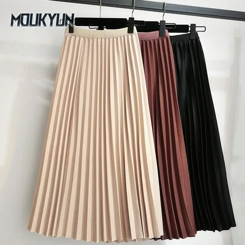

Women Classic High Waist A-line Long Skirt Slimming Pleated Skirts