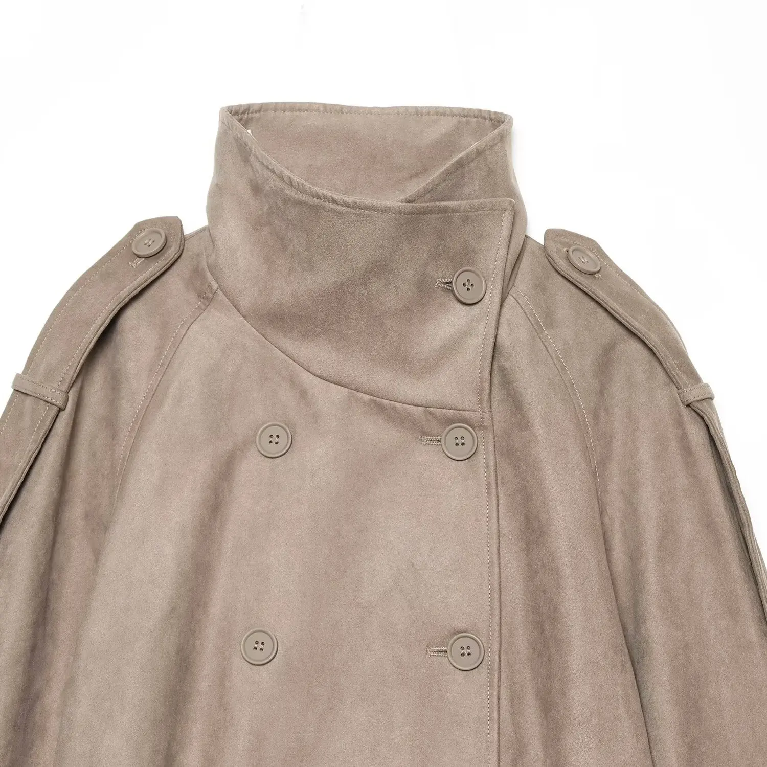 KASLEAD Women's Double-Breasted Chimney-Neck Jacket High-End Feelings New Style Long Sleeve Polyester Fiber Autumn Coat