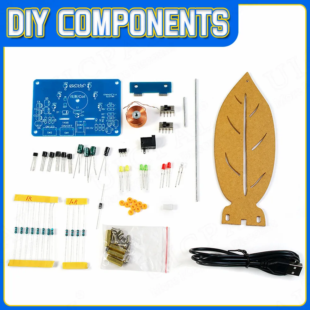 DIY Leaf Swing Magnetic Levitation Electronic Kit 5V Power Supply With LED Flow Light Scientific Practice Soldering DIY Kits