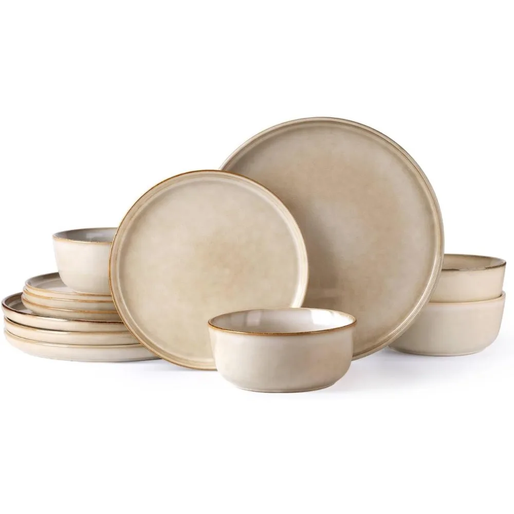 

stoneware dinnerware sets,round reactive glaze plates and bowls set,highly scratch resistant | dishwasher & microwave safe dish