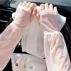 Summer Thin Ice Fabric Breathable Flower Sun Protection Sleeve for Women Loose Arm Sleeve UV Protection Long Arm Sleeves