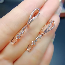 S925 Sterling Silver Inlay 4*6mm Oval Gem Bow Earrings for Women Empty Support DIY Holder Fine Weddings Jewelry Accessory