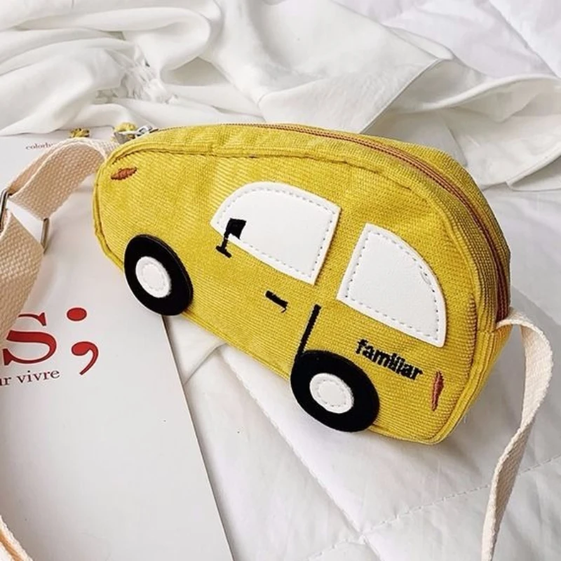 Red Yellow Blue Green Black Cartoon Car Shape Canvas Crossbody Bag Cute Mini Shoulder Purse Handbag  Phone for Kids Girls Boys