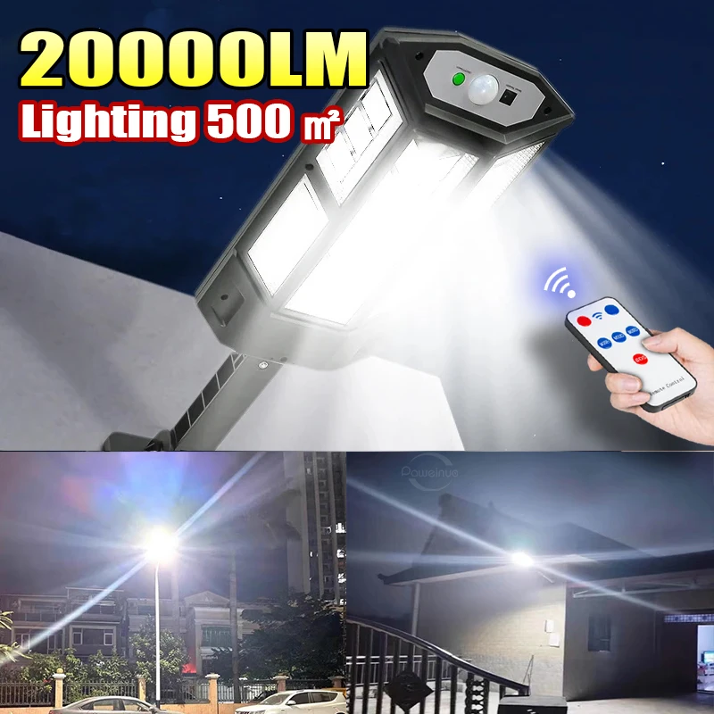 

20000LM Lighting 500㎡ Solar Lights Outdoor Wall Street Lamp with Motion Sensor Waterproof Sunlight Garden External Solar Lamp