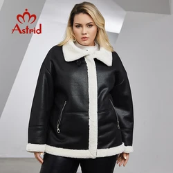 Astrid-Doudoune en peluche pour femme, manteau de fourrure, parka, grande taille, intégré, épais, sourire, vêtements féminins, hiver, 2023