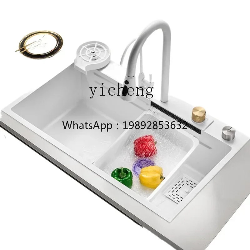 r5.13  Waterfall Sink Handmade Nano 304 Stainless Steel Vegetable Washing Basin Kitchen Sink Household