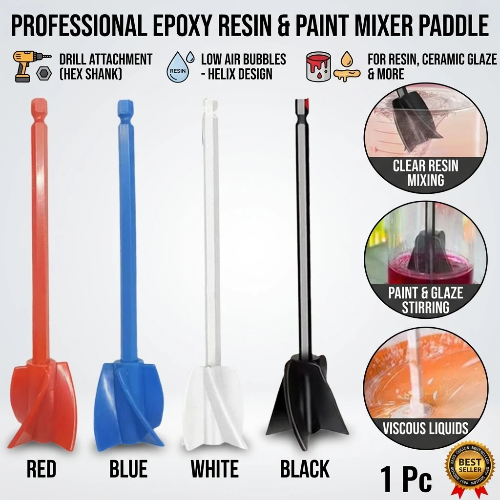 Epoxy Resin Mixer Drill Attachment Paint Stirrer Paddle Helix Mixer Head For Resin Ceramic Glaze Viscous Liquids 1 Pc