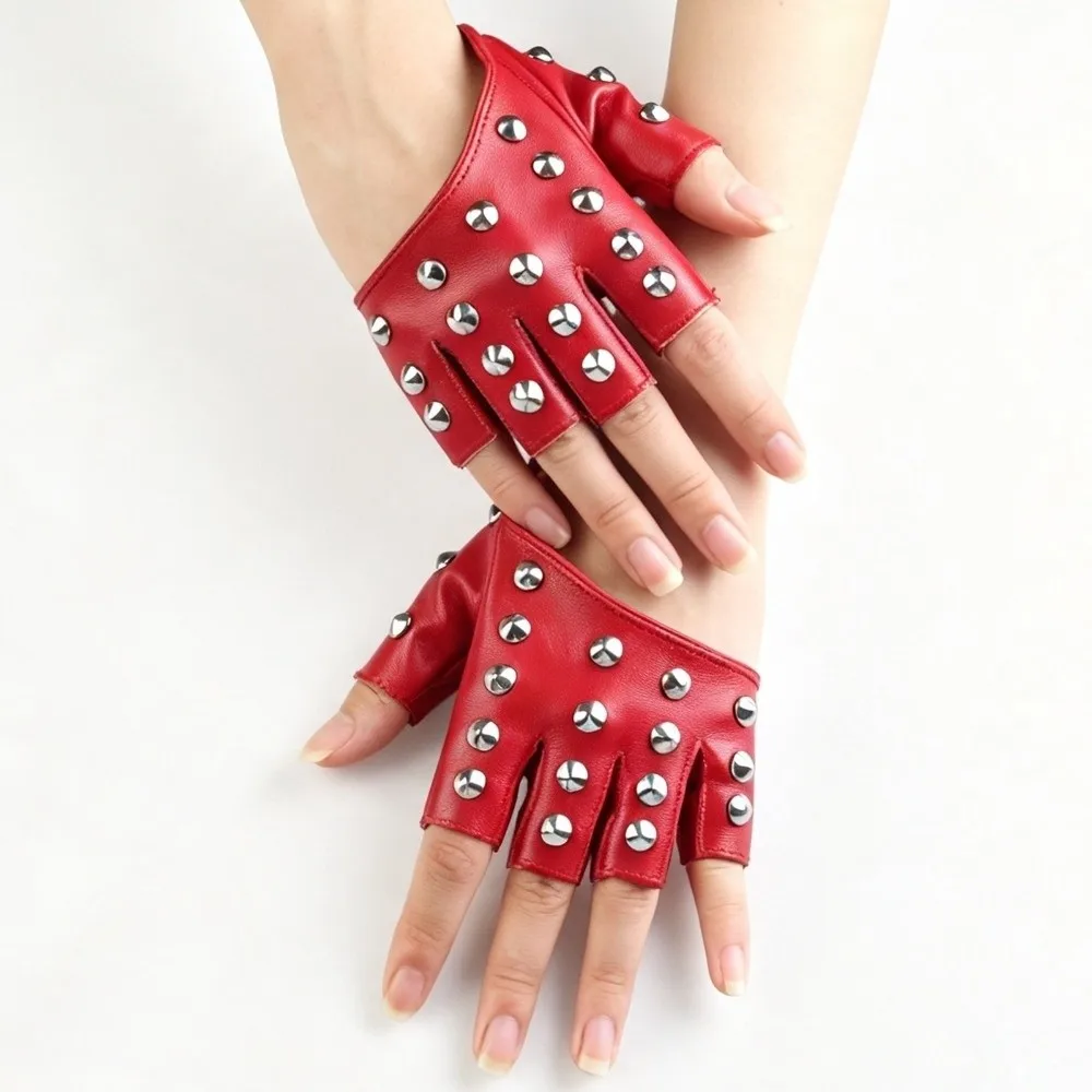Studded Design Punk Studded Gloves Rivet Detail PU Leather Material Half Finger Gloves Half Finger Style Unisex Fit
