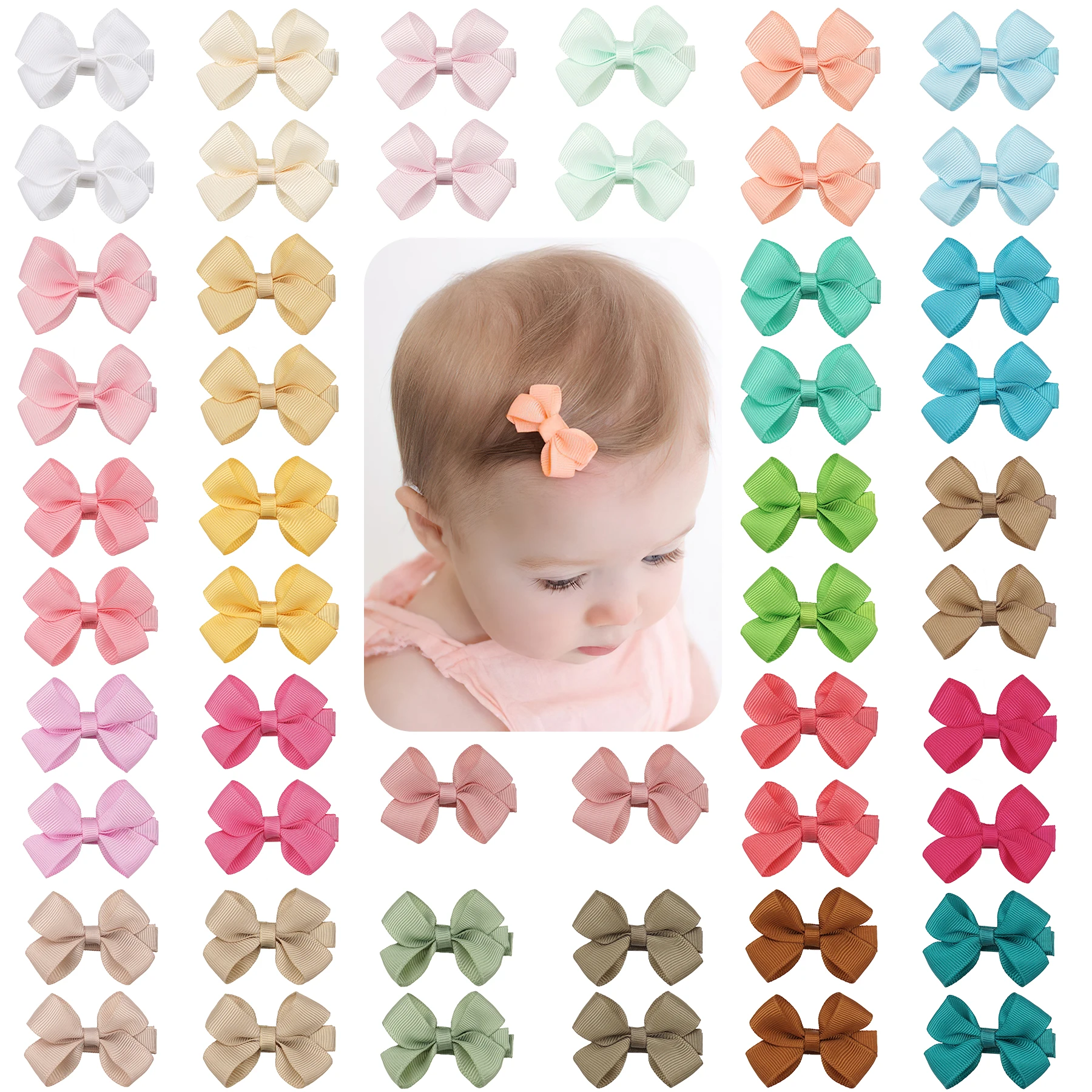 10Pcs Tiny Baby Bows Clips Fully Covered 2