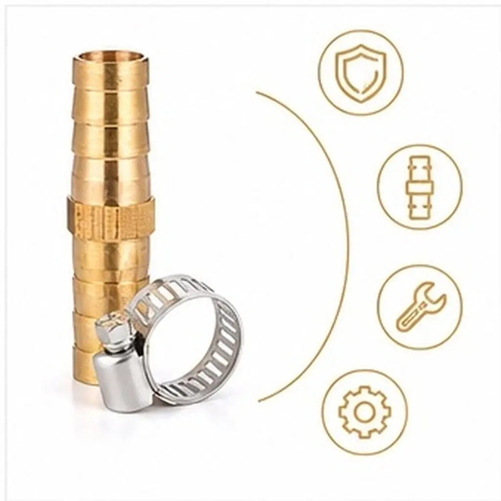 1Set Brass Barb Hose Fitting Connector Kit with Stainless Steel Adjustable Clamps for Garden Irrigation Repair Faucet Water Pipe