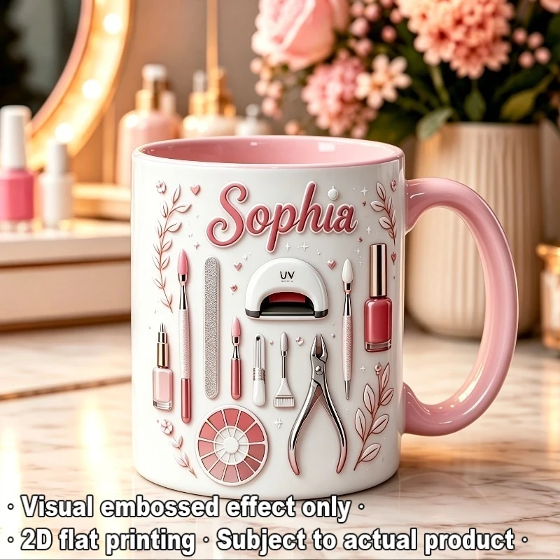 Custom Name Nail Technician Mug 2D Printing 11oz Ceramic Coffee Cup Nail File Buffer Design Microwave Safe Gift for Nail Artist