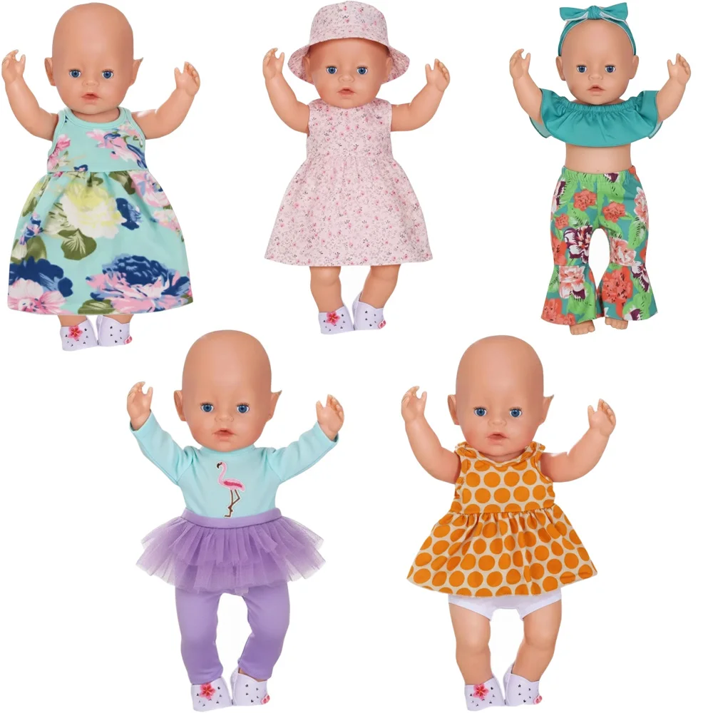 5Pcs Doll Clothes Daily Pretty Dresses Top+Pant For 43CM Born Baby Doll Clothes 18Inch American Doll Set,Festival Gifts Girl Toy