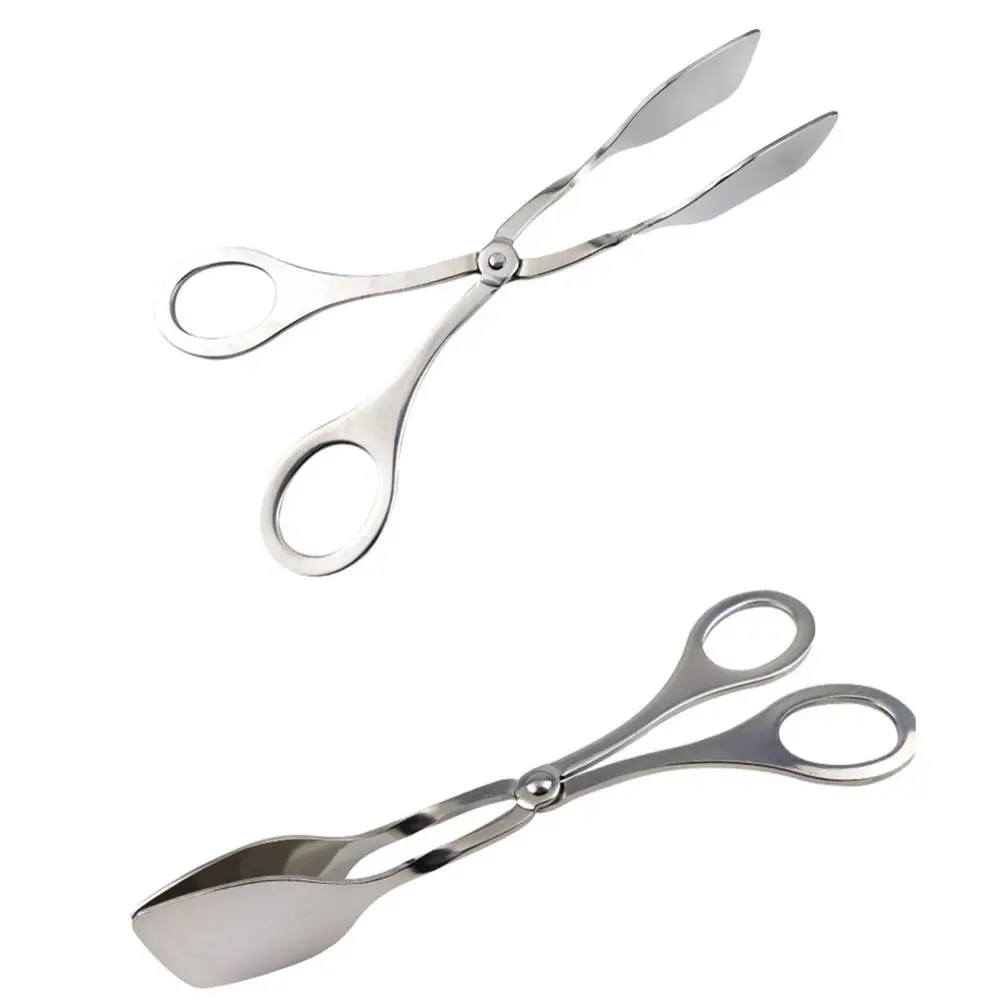 Serving Tongs Stainless Steel Buffet Tongs Mini Tongs Bread Clip Food Tongs Scissors Shape Salad Steak Clip for Baking Barbecue