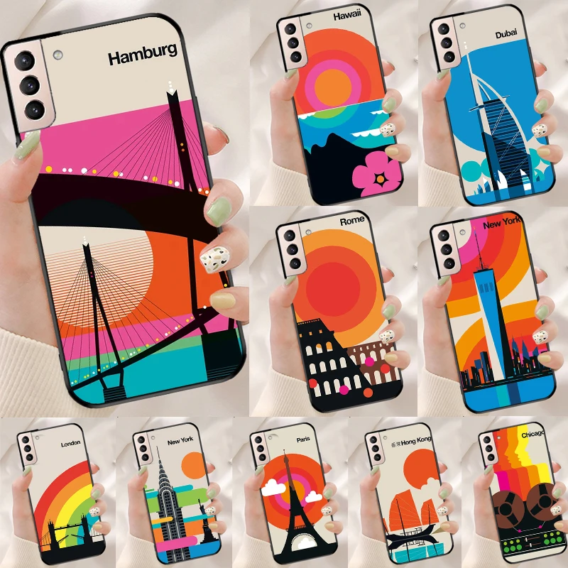 London Roma New York Countries Art Case For Samsung Galaxy S21 S22 S23 Ultra S20 FE Note 20 Ultra S8 S9 S10 Note 10 Plus Cover