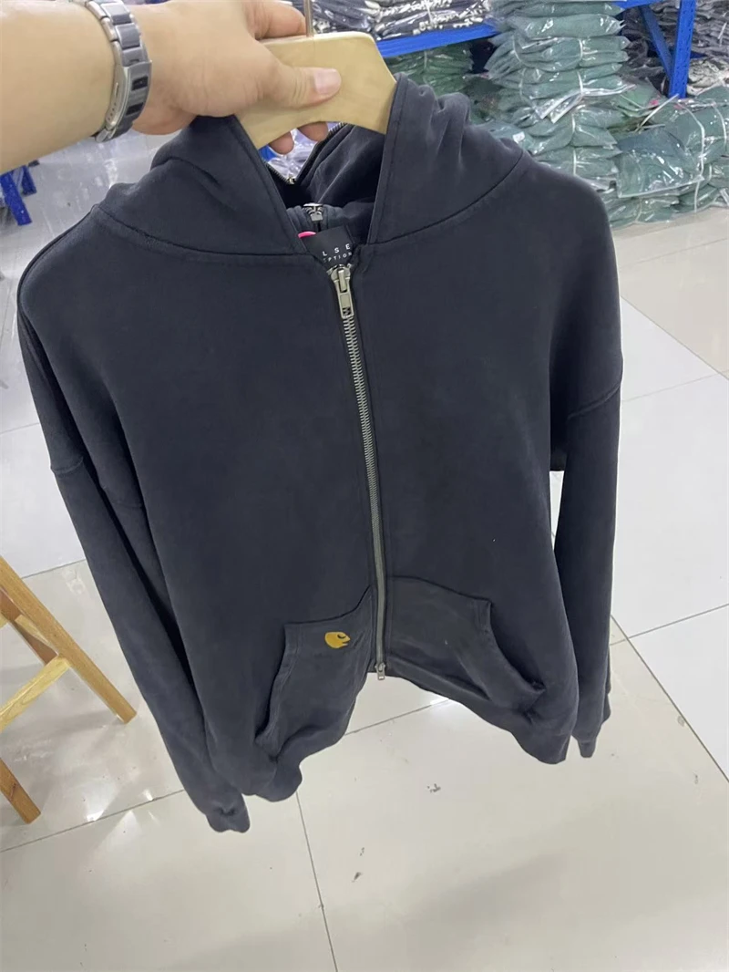 

Autumn/Winter False New Odd Zipper Solid Color Washed Hoodie Retro High Street Casual Loose Trendy Hip Hop Cotton