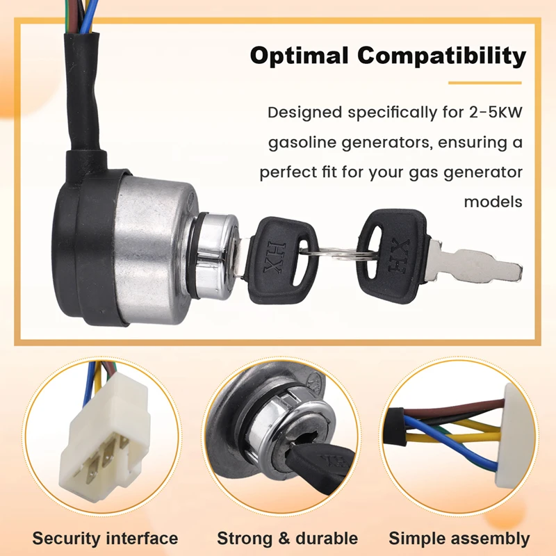 6-Wire Ignition Key Lock Switch For 2-5KW Gasoline Generators Combination Start Switch Fits Gas Generator