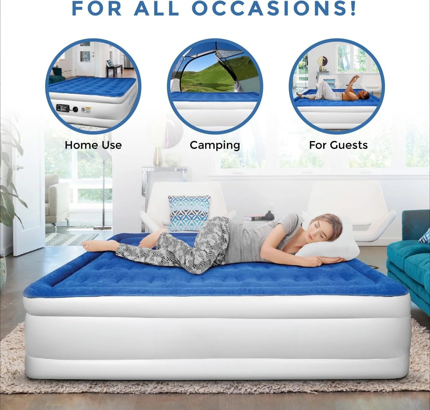 

Luxury Air Mattress with ComfortCoil Technology Double Height, Adjustable, Inflatable Blow Up, Portable - Twin Size