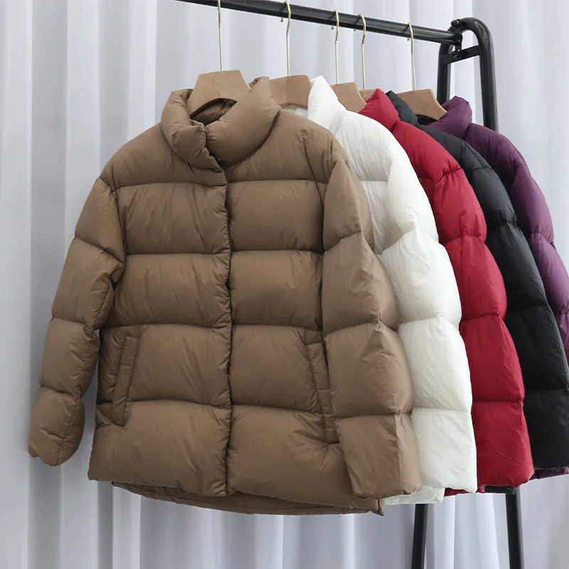 

Big Size Down Coat 2022 Autumn Winter Women Warm Thicken White Duck Down Jacket Parkas Ladies Stand Collar Casual Loose Outwears