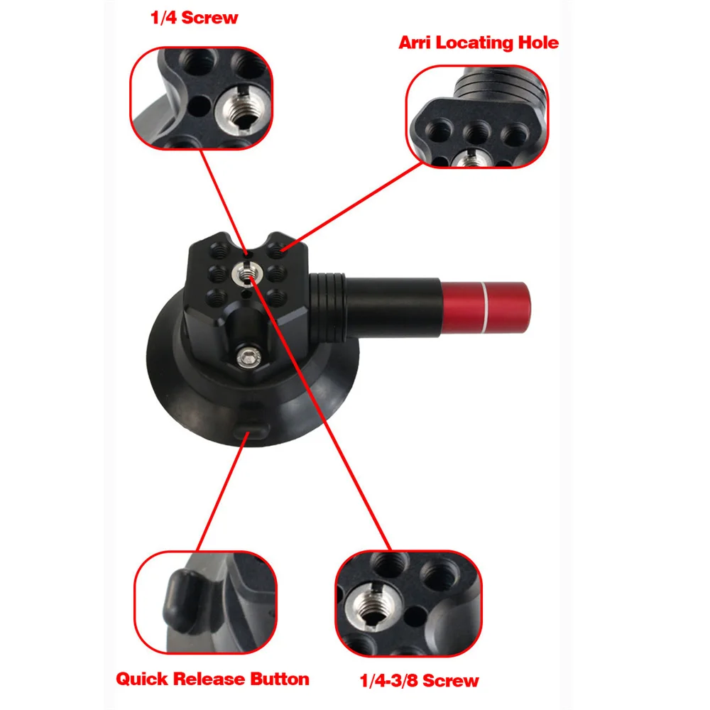 Alumínio Car Action Camera Holder, bomba de mão, carro de sucção Cup, ARRI Bloqueio Buraco para GoPro 12, 11, 10, 9, 8, Insta360, 1/4, 3/8