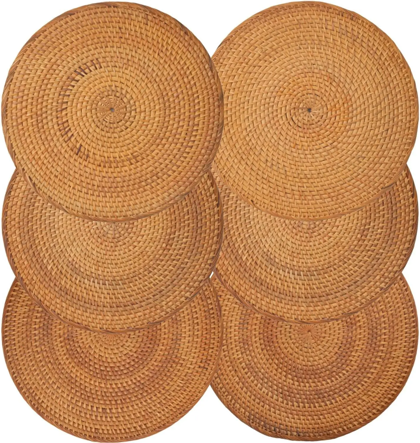 

6-Pack Rattan Placemats, 13-Inch Round Woven Table Mats in Smoked Brown for Dining Decor