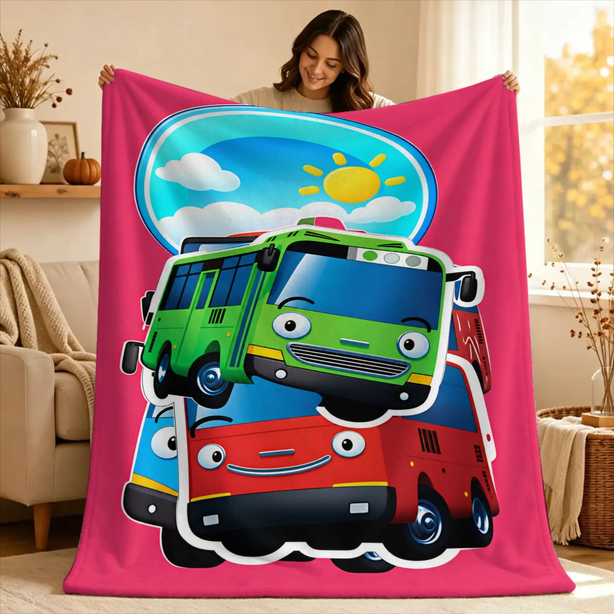 T-Tayo the L-Little Bus  Blanket  Warm Soft  Plush Bedding Throws For Couch Chair Airplane Travel Flannel Bedspread Bed Cover