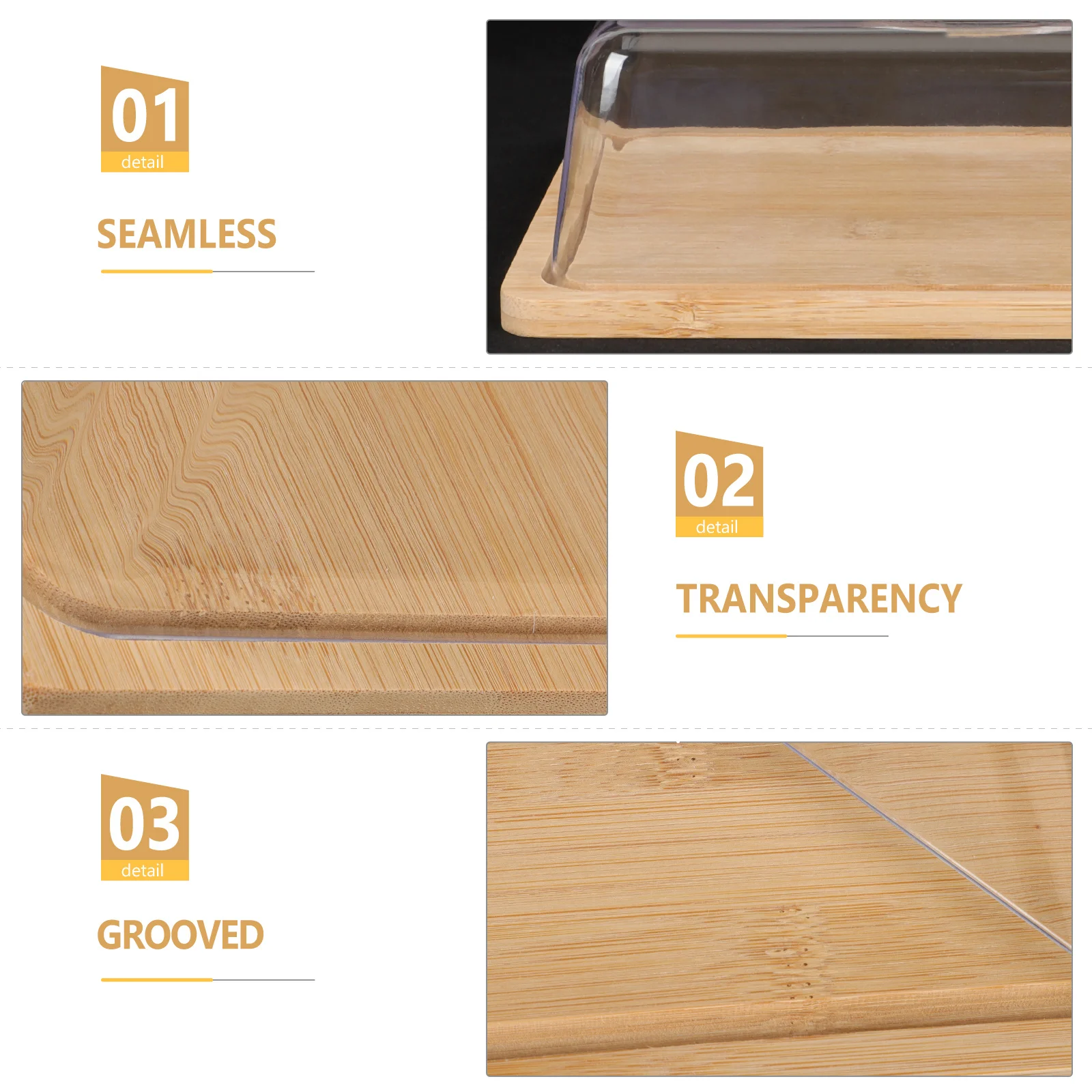 

Glass Butter Dish with Lid Large Bamboo Snack Box for Refrigerator Counter Top Food Container Cheese Plate Tray Holder Storage