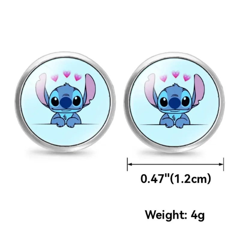 Cute Stitch Disney Black Braided Bracelet Children's Cartoon Lilo & Stitch Necklace Brooch Ring Earnail Set Gift Wholesale