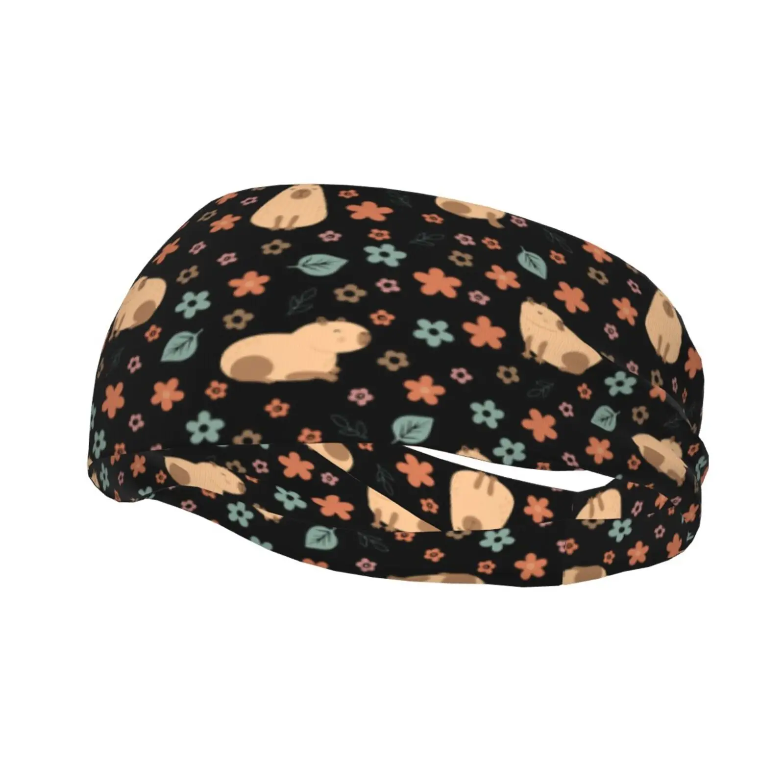 Sports Headband Portable Hair Band Capybara With Flowers Hair Wrap Brace Cycling Running Exercising Sweatband