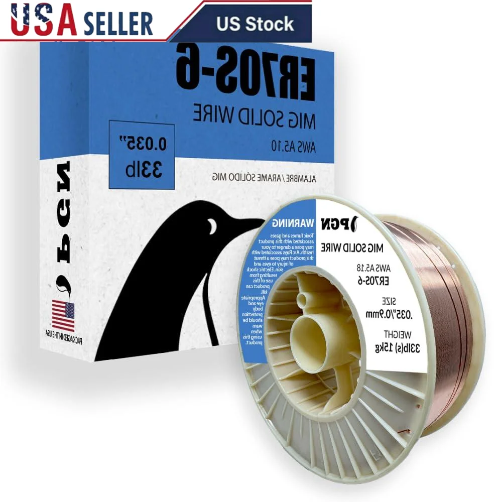 ソリッド ER70S-6 MIG 溶接ワイヤ 0.035 インチ 33 ポンド スプール 高脱酸素剤 低スプラッター スムーズなアーク制御 多用途 T ジョイント バットラップ
