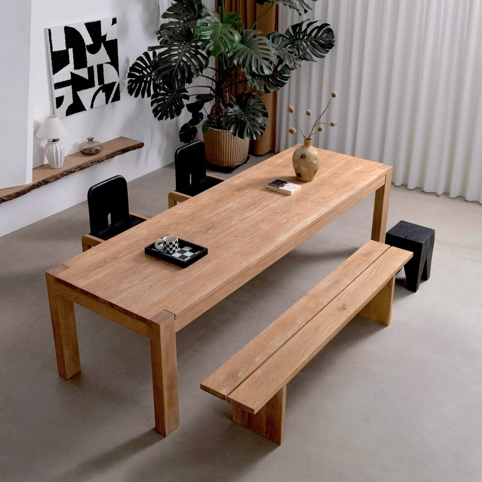 

#No Bamboo Brushed Antique Large Dining Table Long Desk Wabi-Sabi Style Intimate Table Made in China