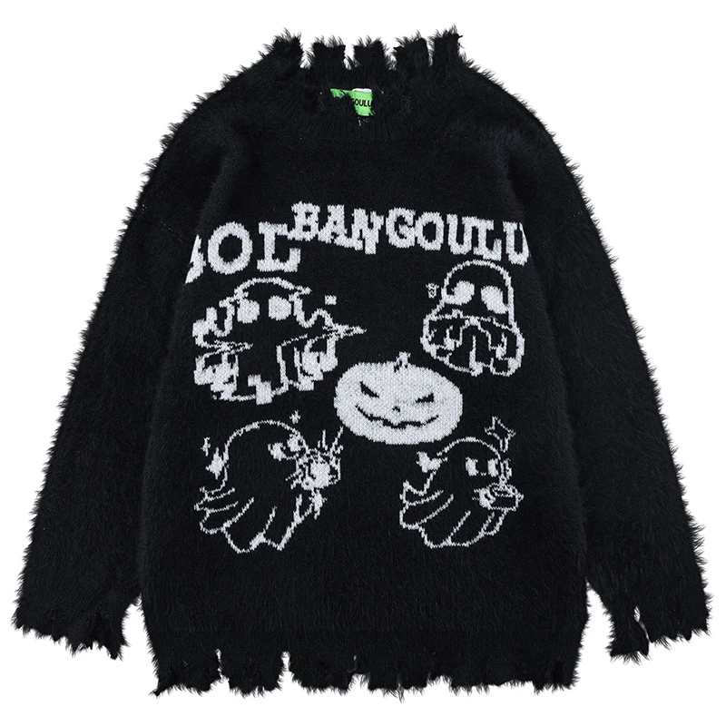 Autumn Mens Knitted Jumper Sweaters Hip Hop Halloween Graphic Knitwear Streetwear Harajuku Fashion Casual Pullover Knit Clothing