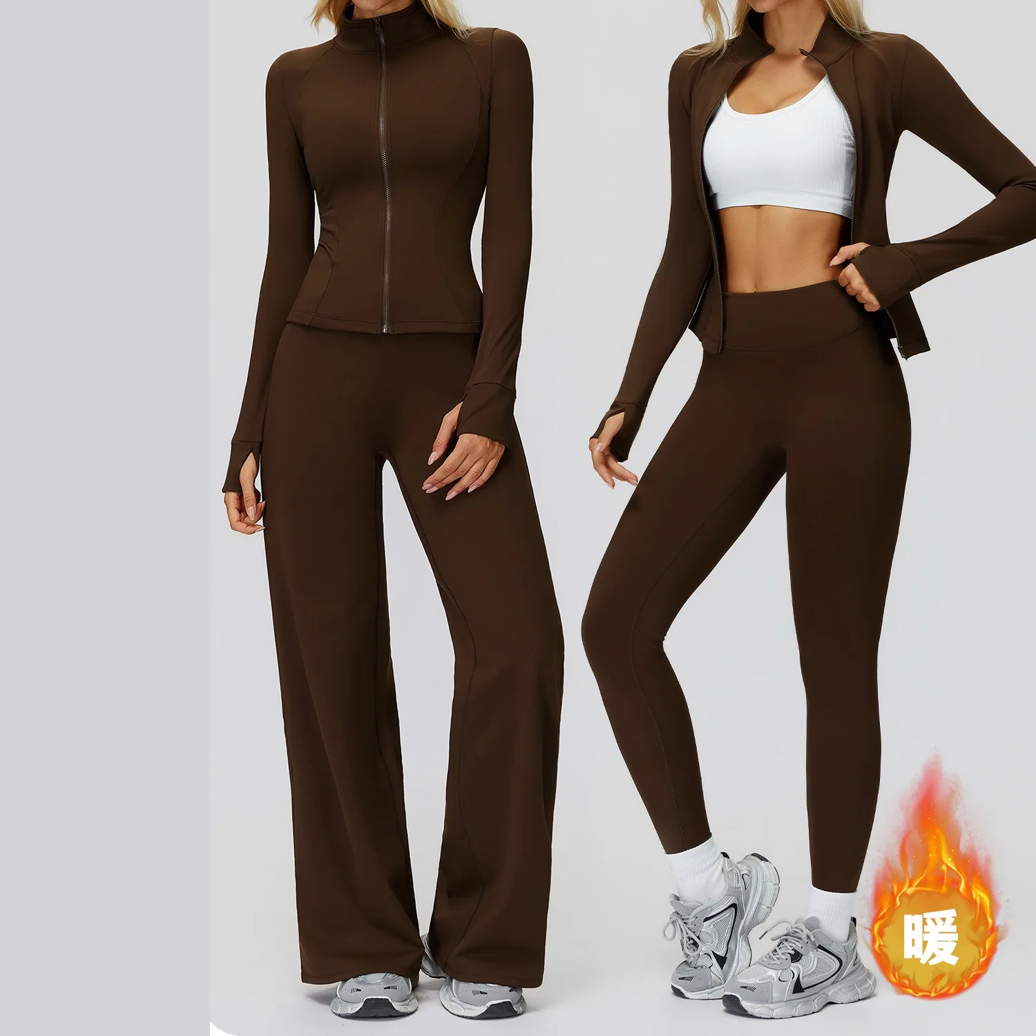 

Женский осенне-зимний универсальный комплект для йоги на молнии, ветрозащитный и теплый бархатный комплект, женский спортивный комплект для бега на открытом воздухе, фитнеса